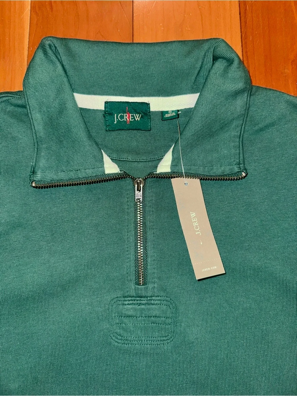 NWT J. Crew Men’s Forest Green Half-Zip Pullover with Elbow Patches